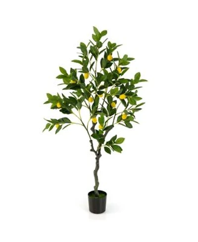 Costway 2 Pieces 4 Feet Tall Artificial Lemon Tree With Lemon Fruits Cement Pot