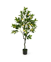Costway 2 Pieces 4 Feet Tall Artificial Lemon Tree With Lemon Fruits Cement Pot