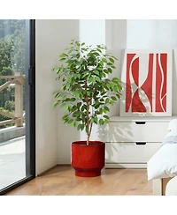 LuxenHome Red Wine 11.4-Inch Round Ceramic Planter