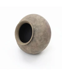 LuxenHome Rustic Ceramic Vase, 12.2" Wide Terracotta Pot with Earthy Gray-Brown Finish, Handcrafted