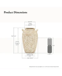 LuxenHome Vintage Pottery Off-White with Brown 15.75-Inch Tall Round Ceramic Vase