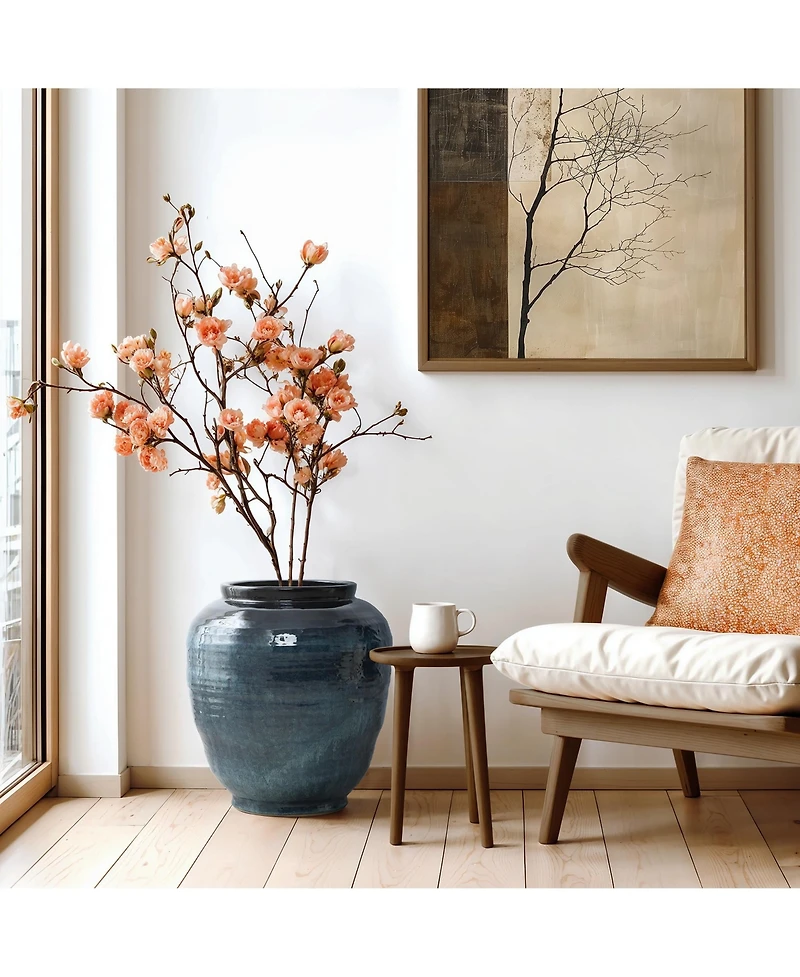 LuxenHome Blue Ripples Ceramic Vase, 17.3" High Elegant Centerpiece for Entryway or Living Room