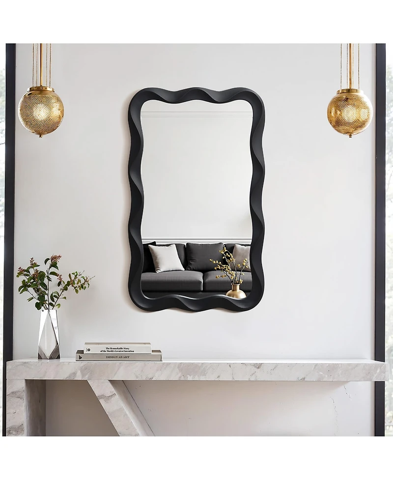 LuxenHome Modern Mdf Wood Wavy Rectangle Wall Mirror, 35.4" H x 21.65" With Home Decor