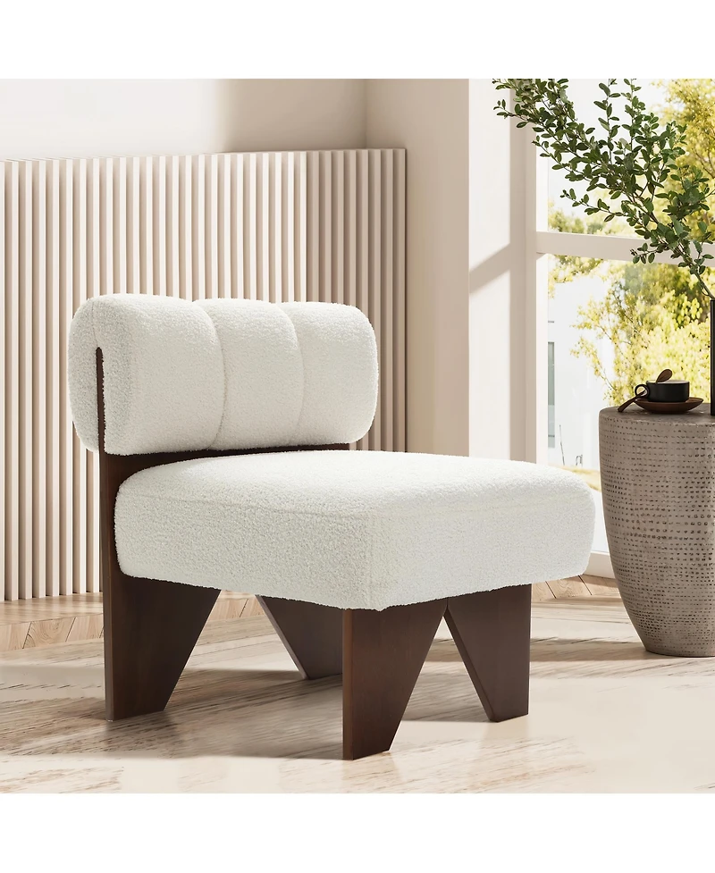 LuxenHome Upholstered White Modern Armless Accent Chair