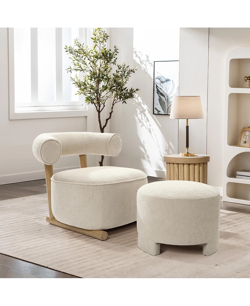 LuxenHome Upholstered Cream Modern U-Shape Back Accent Chair