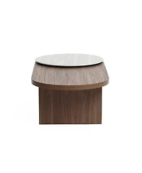 LuxenHome Travertine-Style and Walnut Finish Mdf Wood Oval Coffee Table