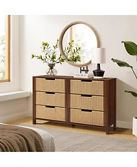 LuxenHome Walnut Finish Mdf Wood with Rope Front 6-Drawer Horizontal Dresser