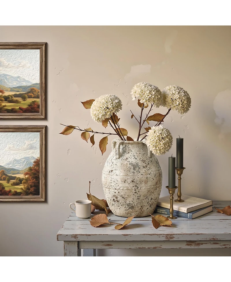 LuxenHome Rustic Old World Terracotta Vase, 10-Inch Round Bouquet Holder for Farmhouse Decor