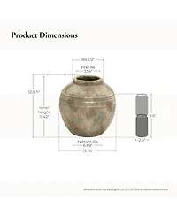 LuxenHome Weathered Terracotta Finish with Textured Ridges 13.8" Round Vase, Farmhouse Decor