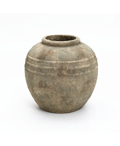 LuxenHome Weathered Terracotta Finish with Textured Ridges 13.8" Round Vase, Farmhouse Decor