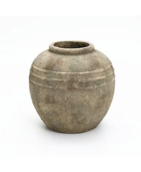 LuxenHome Weathered Terracotta Finish with Textured Ridges 13.8" Round Vase, Farmhouse Decor