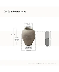 LuxenHome Rustic Ceramic Vase, 12.4" Tall Terracotta Pot with Earthy Gray-Brown Finish, Handcrafted