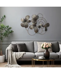 LuxenHome Dark Gray Metal Wall Art, 42” Wide Abstract Floral Decor