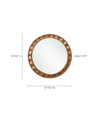 LuxenHome Natural Wood Frame Round Wall Mirror, 28” Rustic Wooden Decor