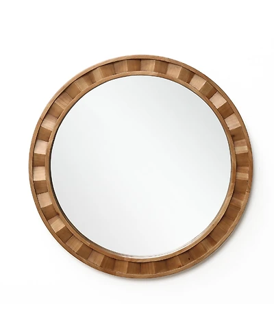 LuxenHome Natural Wood Frame Round Wall Mirror, 28” Rustic Wooden Decor