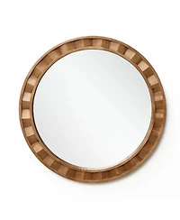 LuxenHome Natural Wood Frame Round Wall Mirror, 28” Rustic Wooden Decor