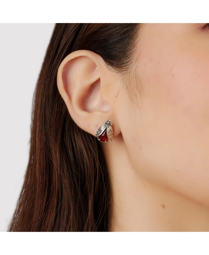 American West Jewelry Sterling Silver Red Onyx Ladybug Stud Earrings