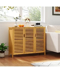 Gymax Bamboo Bathroom Cabinet 3-Door Storage Organizer w/ Shelves
