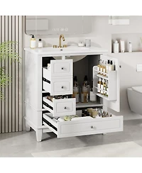 Sillysis 30'' Bathroom Vanity with Ceramic Sink, Solid Wood Frame, Multi-Drawer Storage & Soft Close Door for Modern Bathrooms