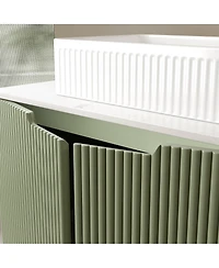 Sillysis 30'' Bathroom Vanity with Carrara Countertop, French Striped Ceramic Basin, Soft Close Doors & Large Storage for Modern Bathroom