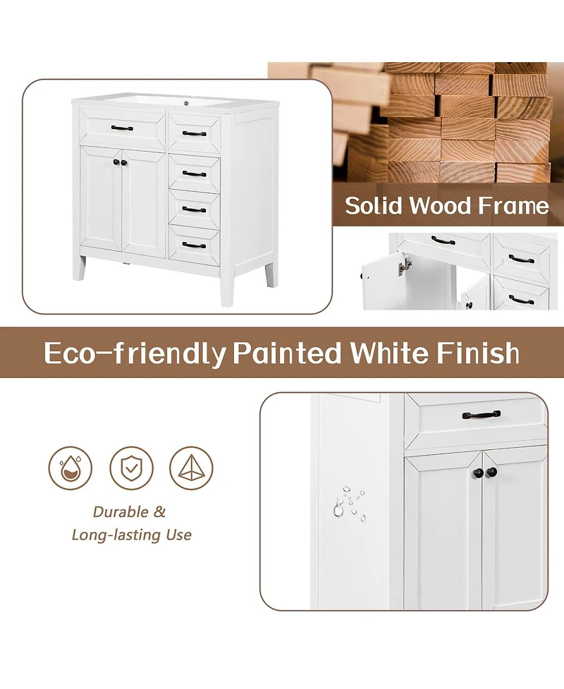 Sillysis 36" Bathroom Vanity with Ceramic Sink, Solid Wood Frame, Storage Cabinet & Drawers for Modern Home