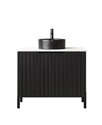 Sillysis 30" Bathroom Vanity with Round Ceramic Sink, Carrara Stone Countertop, 2 Soft Close Doors, Modern Freestanding Storage