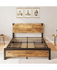 gaomon Bed Frame with 4 Storage Drawers, Metal Platform Bed Frame with Wooden Headboard and Footboard, Noise-Free, Easy Assembly
