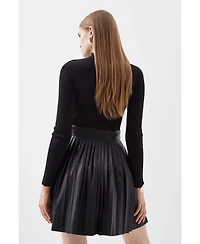 Karen Millen Women's Knitted Top Pleated Skater Dress