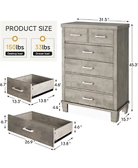gaomon Dresser for Bedroom with 6 Drawers, Tall Chests of Drawers with Storage, Wooden Dresser for Closet, for Bedroom,Living Room