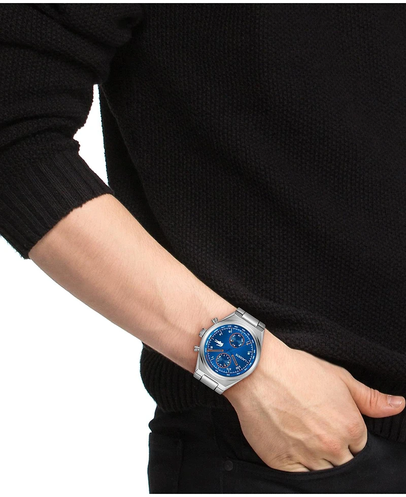 Lacoste Men's Line Racer Silver Tone Stainless Steel Bracelet Watch, 42mm