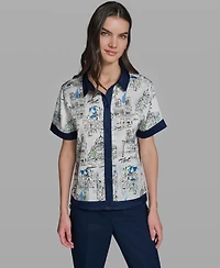 Karl Lagerfeld Paris Women's Short-Sleeve Collared Printed Camp Shirt