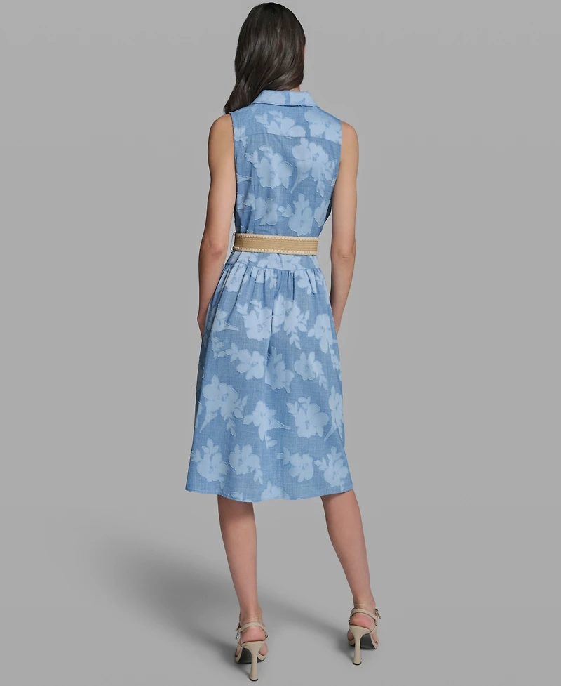 Karl Lagerfeld Paris Women's Sleeveless Collared Burnout Dress