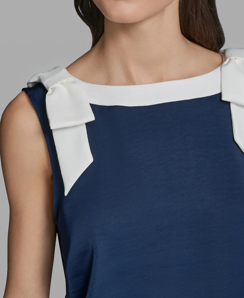 Karl Lagerfeld Paris Women's Sleeveless Boat Neck Bow Strap Tank Top