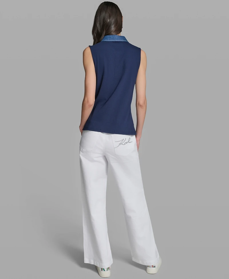 Karl Lagerfeld Paris Women's Sleeveless Collared Polo Tank Top