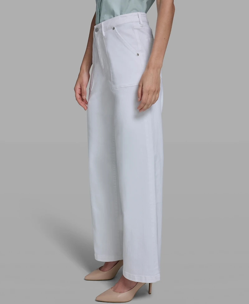 Karl Lagerfeld Paris Women's Wide-Leg Mid-Rise Front Pocket Jeans