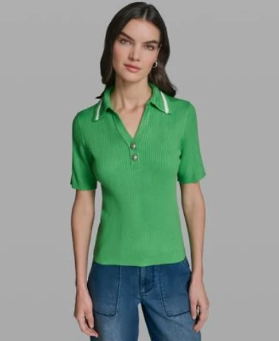 Karl Lagerfeld Paris Womens Short Sleeve Collared Sweater