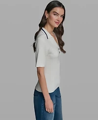 Karl Lagerfeld Paris Women's Short-Sleeve Collared Sweater