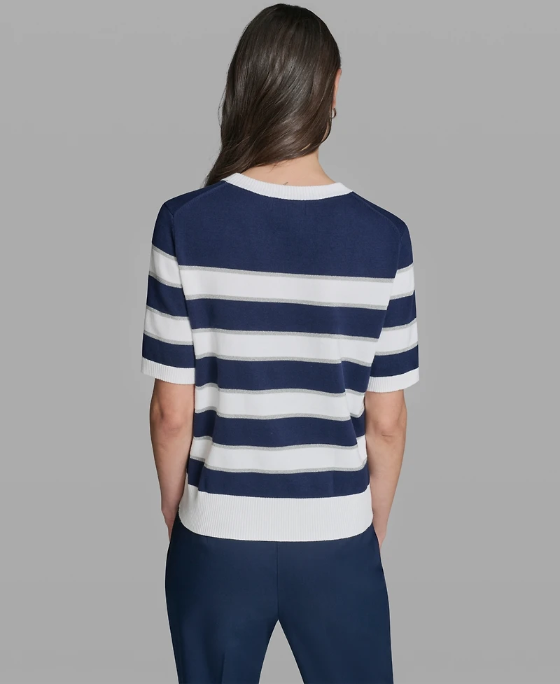 Karl Lagerfeld Paris Women's Short-Sleeve Crewneck Sequin Stripe Sweater