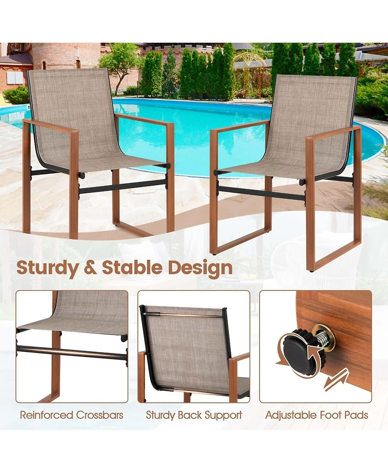Gymax 2 Pcs Outdoor Dining Chairs Patio Furniture Chair w/ Breathable Seat and Backrest