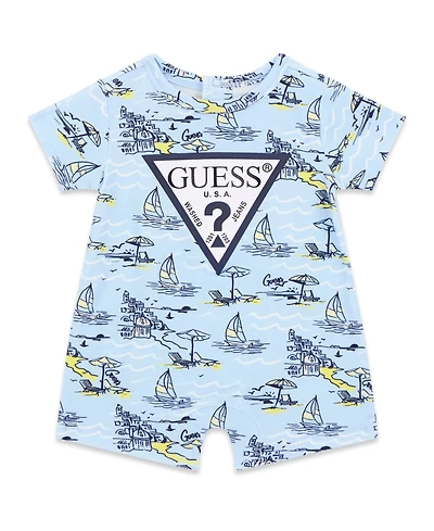 Guess Baby Boys' Stretch Jersey Resort Motif Printed Short-Sleeve Romper