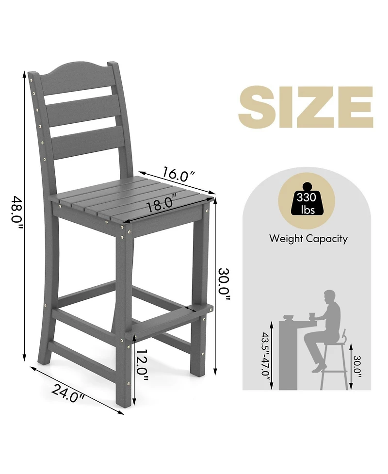 Costway Outdoor 4pcs Hdpe Bar Stool Patio Tall Chair Backrest Footrest All Weather