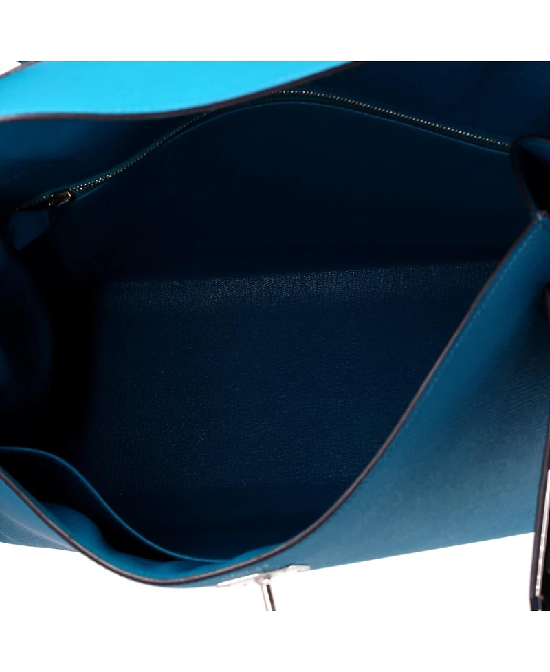 Pre-Owned HERMES Kelly 35 Handbag Blue Epsom with Palladium Hardware