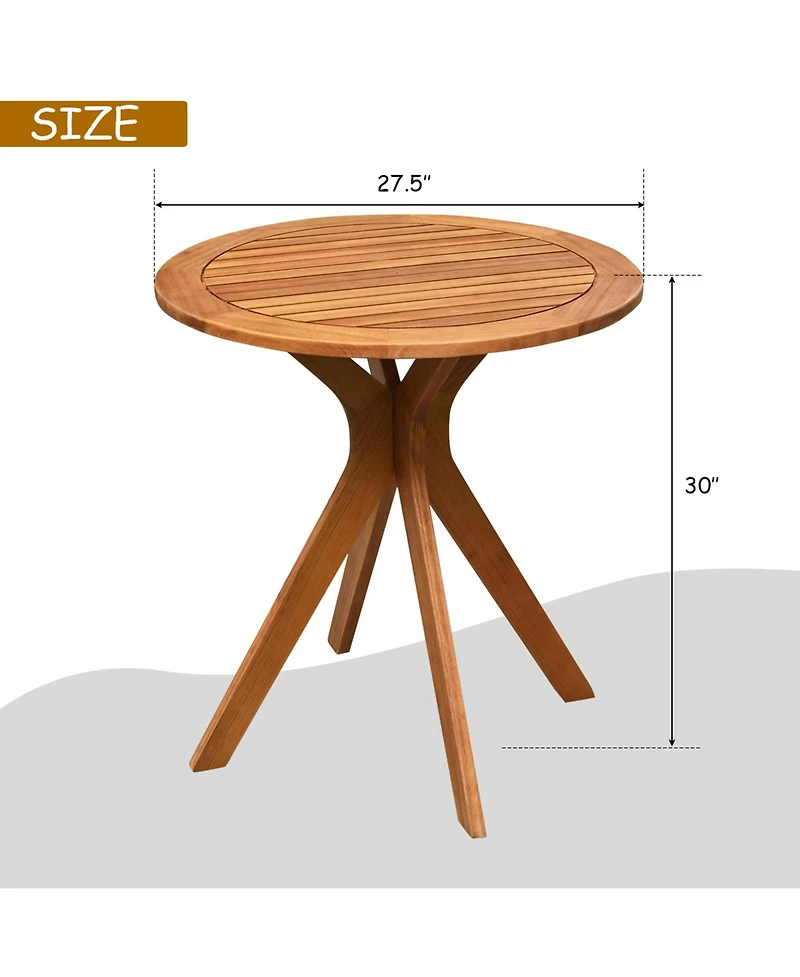 Costway 27'' Outdoor Round Table Solid Wood Coffee Side Bistro Table