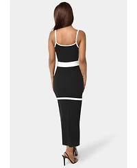 Bebe Women's Rib V-Neck Bodycon Maxi Dress with Belt