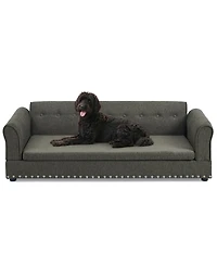 Aostirmotor Oversized Pet Sofa, Modern Linen Fabric Elevated Dog Bed with Backrest & Armrest for Large Dogs