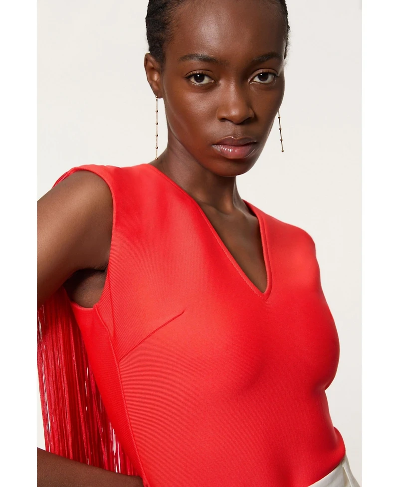 Karen Millen Women's Bandage Knit Long Tassel Cape Top