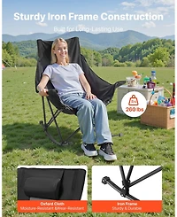 Mecale Rocking Camping Chair, Folding Padded Rocker with Cupholder & Pocket, 225 lb Capacity, Portable Outdoor Chair