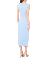 Msk Women's Sleeveless Boat-Neck Ponte-Knot Wrap Midi Dress