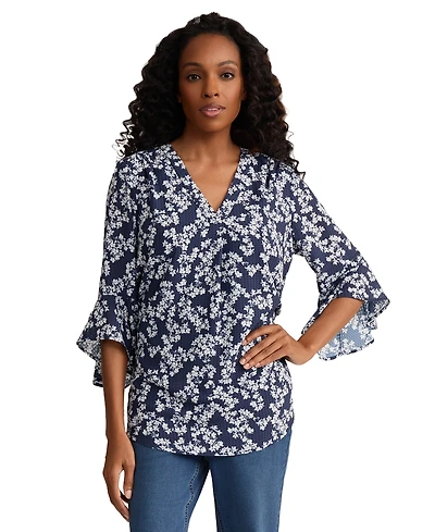 Jones New York Petite V-Neck Flutter Sleeve Blouse