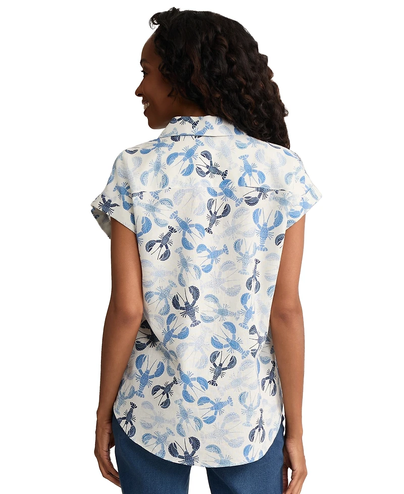 Jones New York Petite Collared Short-Sleeve Tie-Front Button Top